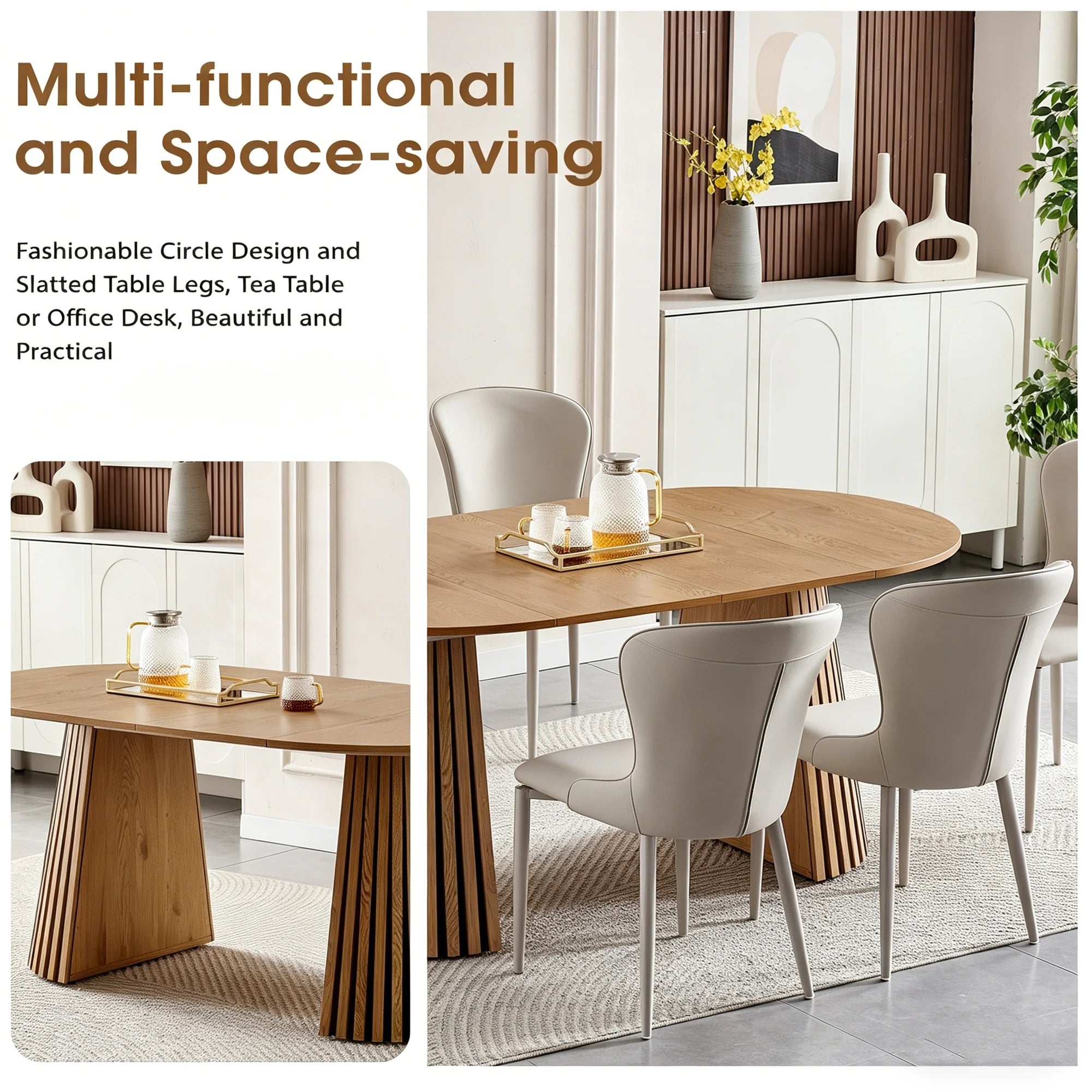FanciConcept - Extendable Dining Table with Slatted Legs - 8
