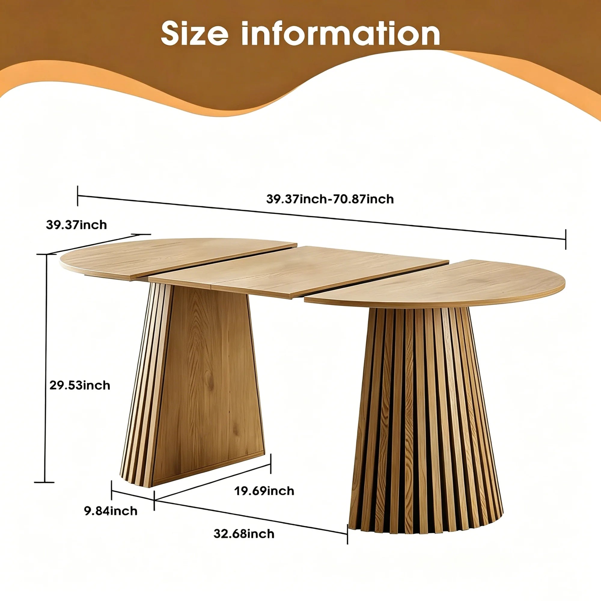 FanciConcept - Extendable Dining Table with Slatted Legs - Dimension1