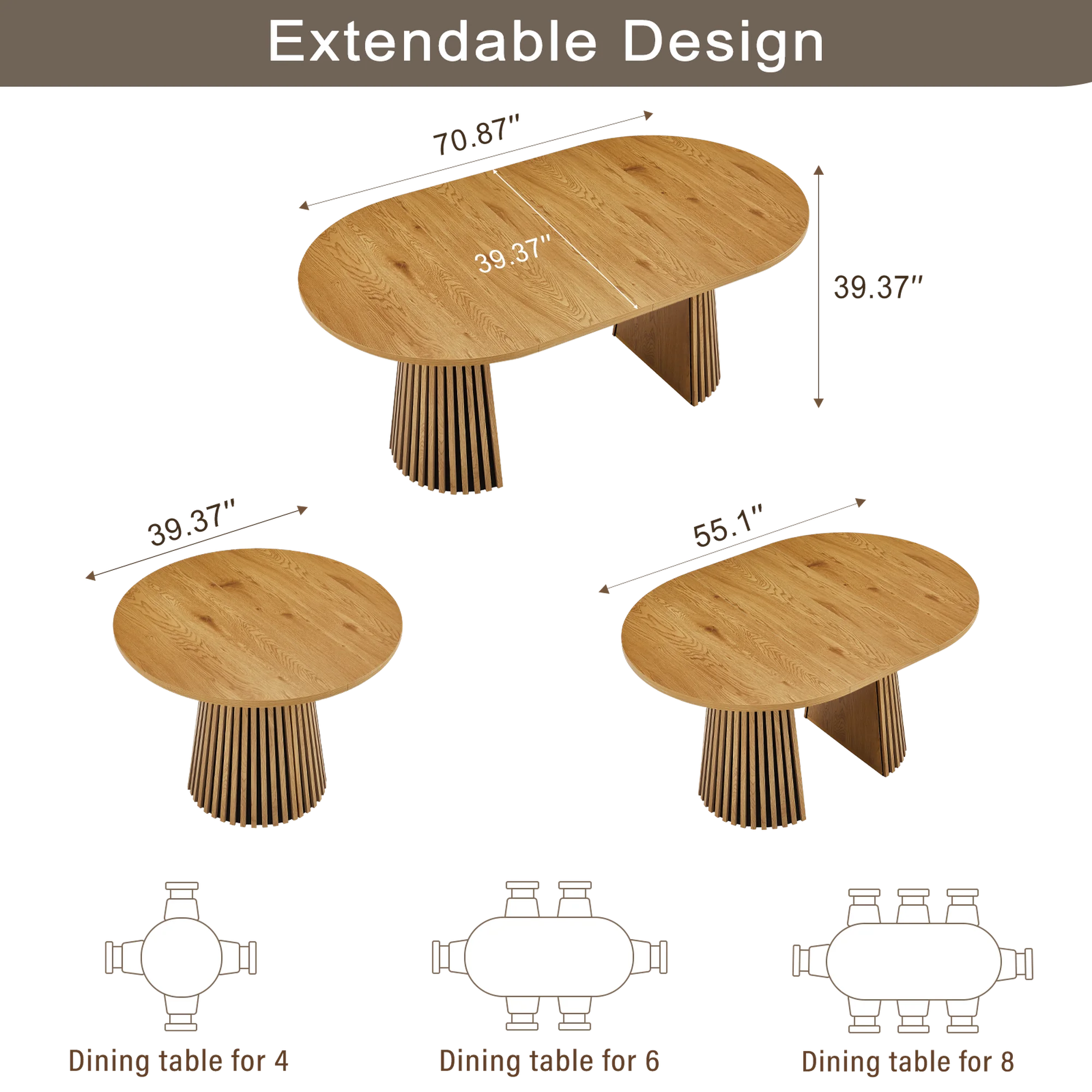 FanciConcept - Extendable Dining Table with Slatted Legs - Dimension2 - F1
